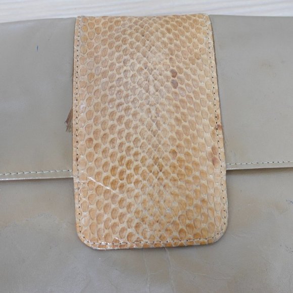 VINTAGE Leather Bag Beige Crossbody Snakeskin Sling Neutral Medium Purse Boho 90 - Picture 4 of 16
